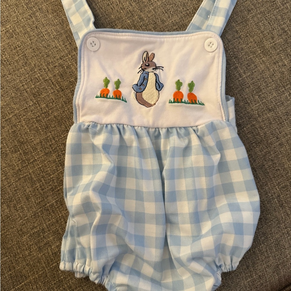 Baby Blue Gingham Bunny Romper - Kids Bottoms